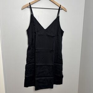 NEW Ettitude Womens Medium Sateen Slip Dress Onyx Bamboo Spaghetti Straps V-Neck